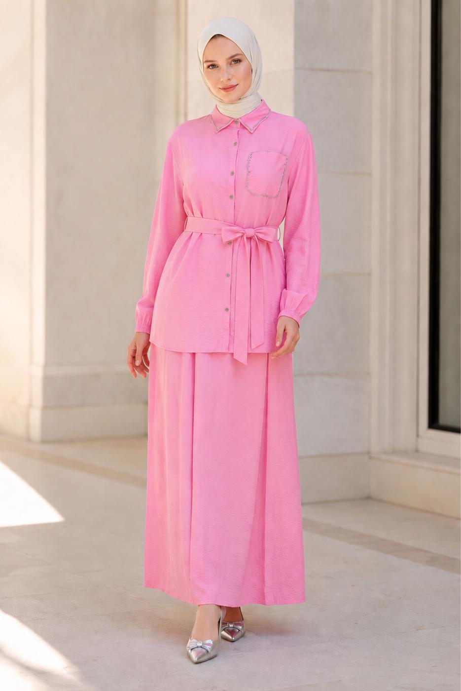 Vêtements hijab ROSE ENSEMBLE JUPE CEINTURÉE T 7890