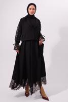 Tesettür giyim SİYAH ETEKLİ DANTELLİ TAKIM T 8127