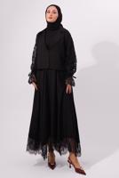 Tesettür giyim SİYAH ETEKLİ DANTELLİ TAKIM T 8127