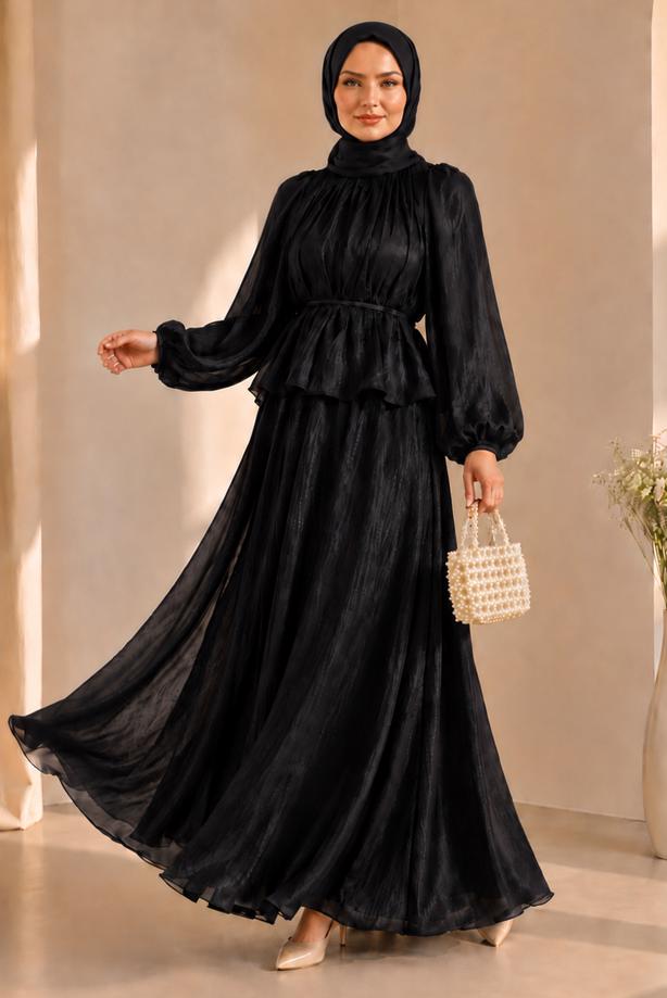 Vêtements hijab NOIR ENSEMBLE JUPE NOUÉE T 8431 - TRENDTESETTÜR