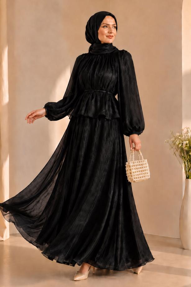 Vêtements hijab NOIR ENSEMBLE JUPE NOUÉE T 8431 - TRENDTESETTÜR