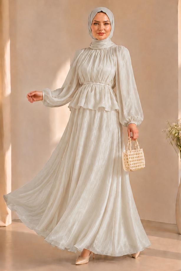 Vêtements hijab ÉCRU ENSEMBLE JUPE NOUÉE T 8431 - TRENDTESETTÜR
