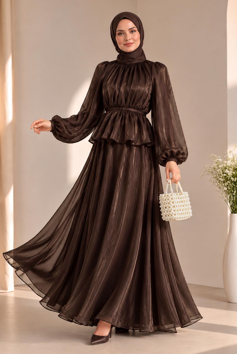 Vêtements hijab BRUN ENSEMBLE JUPE NOUÉE T 8431
