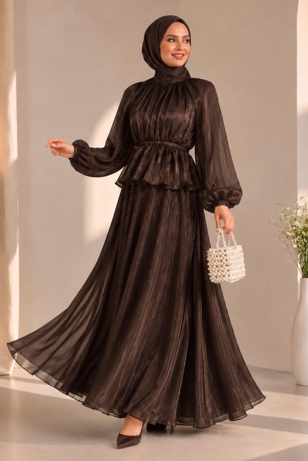 Vêtements hijab BRUN ENSEMBLE JUPE NOUÉE T 8431 - TRENDTESETTÜR