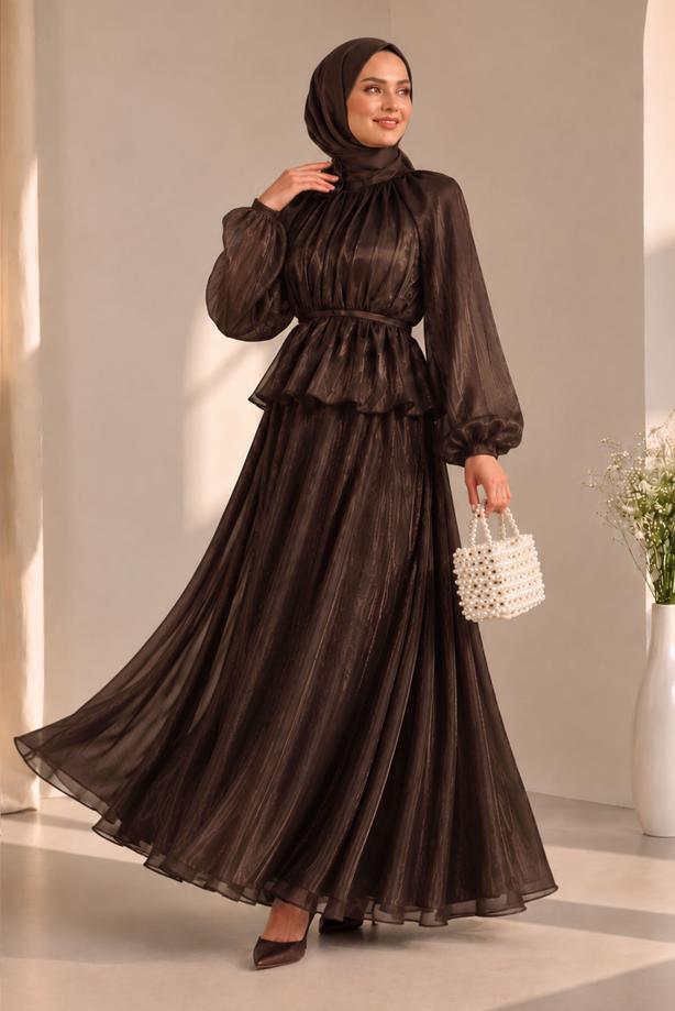Vêtements hijab BRUN ENSEMBLE JUPE NOUÉE T 8431 - TRENDTESETTÜR