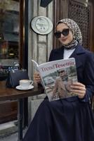 Hijab clothing NAVY BLUE DOUBLE-BREASTED SKIRTED SUIT T 8999