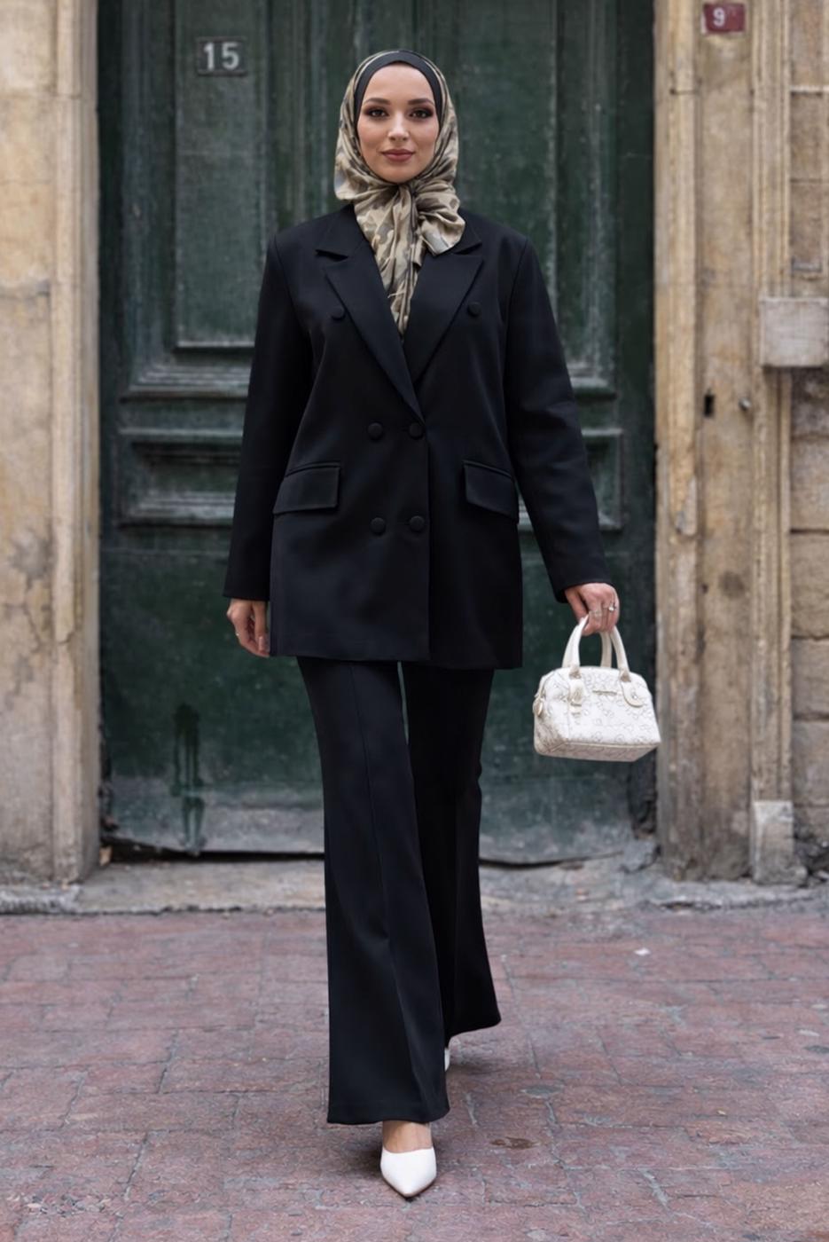 Vêtements hijab NOIR ENSEMBLE PANTALON CROISÉ T 0302