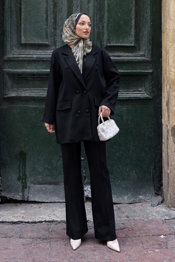 Vêtements hijab NOIR ENSEMBLE PANTALON CROISÉ T 0302 - TRENDTESETTÜR