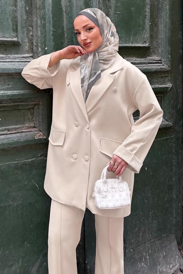 Vêtements hijab ÉCRU ENSEMBLE PANTALON CROISÉ T 0302 - TRENDTESETTÜR