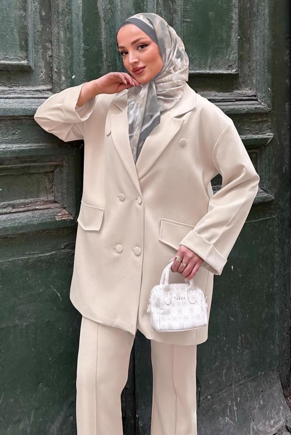 Vêtements hijab ÉCRU ENSEMBLE PANTALON CROISÉ T 0302