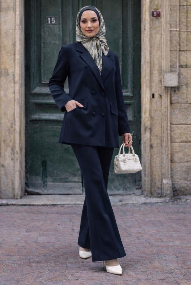 Vêtements hijab BLEU MARINE ENSEMBLE PANTALON CROISÉ T 0302 - TRENDTESETTÜR