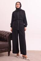 Tesettür giyim SİYAH BELİ BAĞCIKLI MODAL TAKIM T 0362