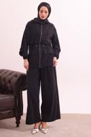 Tesettür giyim SİYAH BELİ BAĞCIKLI MODAL TAKIM T 0362