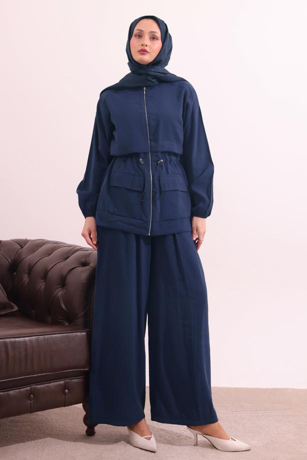 Tesettür giyim LACİVERT BELİ BAĞCIKLI MODAL TAKIM T 0362 - TRENDTESETTÜR