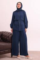 Tesettür giyim LACİVERT BELİ BAĞCIKLI MODAL TAKIM T 0362