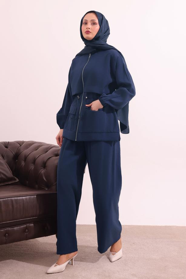 Tesettür giyim LACİVERT BELİ BAĞCIKLI MODAL TAKIM T 0362 - TRENDTESETTÜR