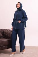 Tesettür giyim LACİVERT BELİ BAĞCIKLI MODAL TAKIM T 0362