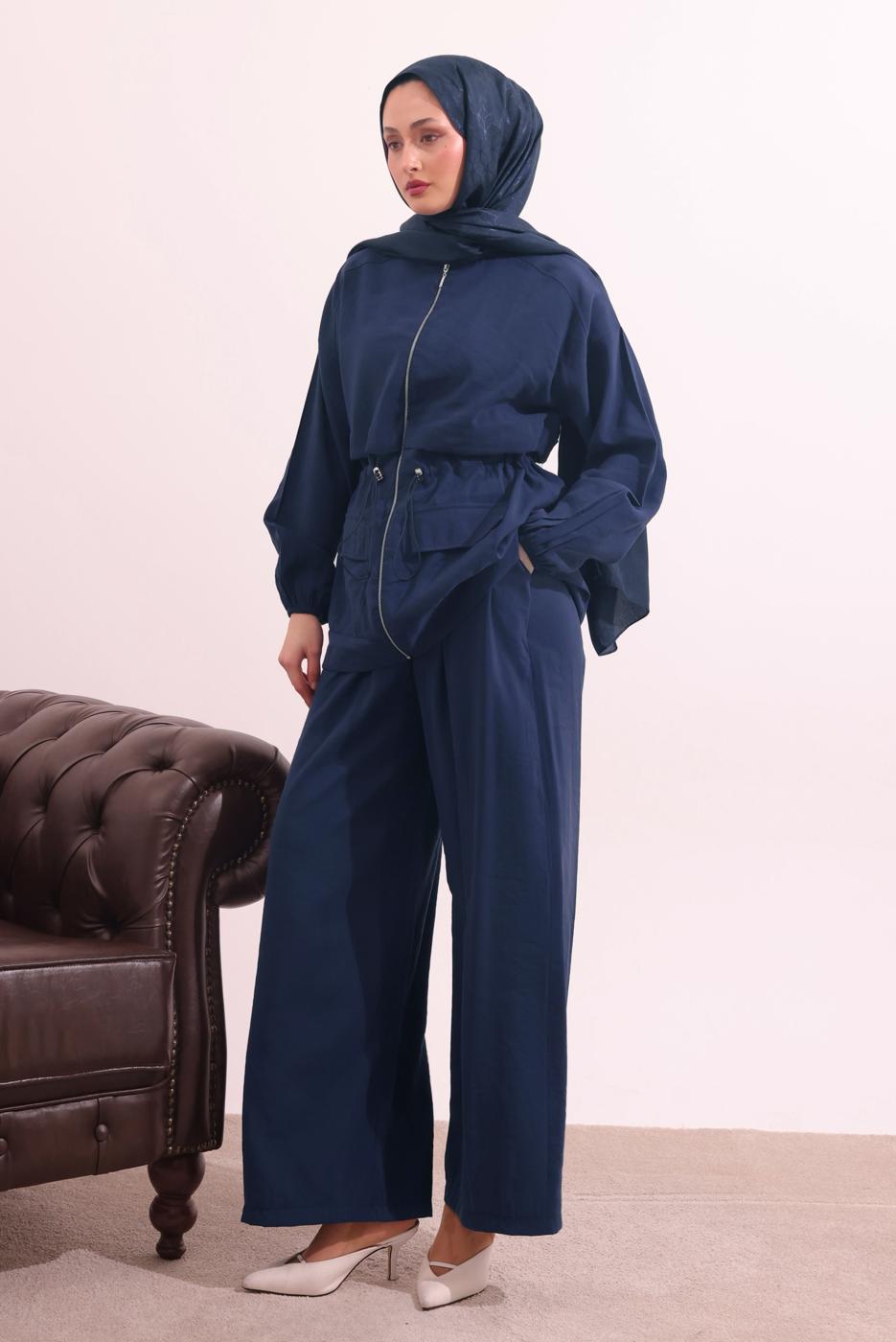 Tesettür giyim LACİVERT BELİ BAĞCIKLI MODAL TAKIM T 0362