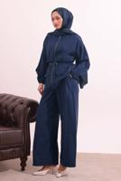 Tesettür giyim LACİVERT BELİ BAĞCIKLI MODAL TAKIM T 0362