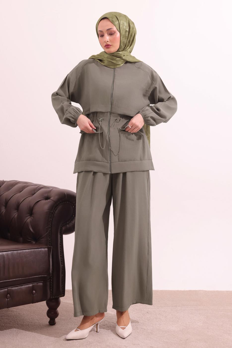 Tesettür giyim VİZON BELİ BAĞCIKLI MODAL TAKIM T 0362