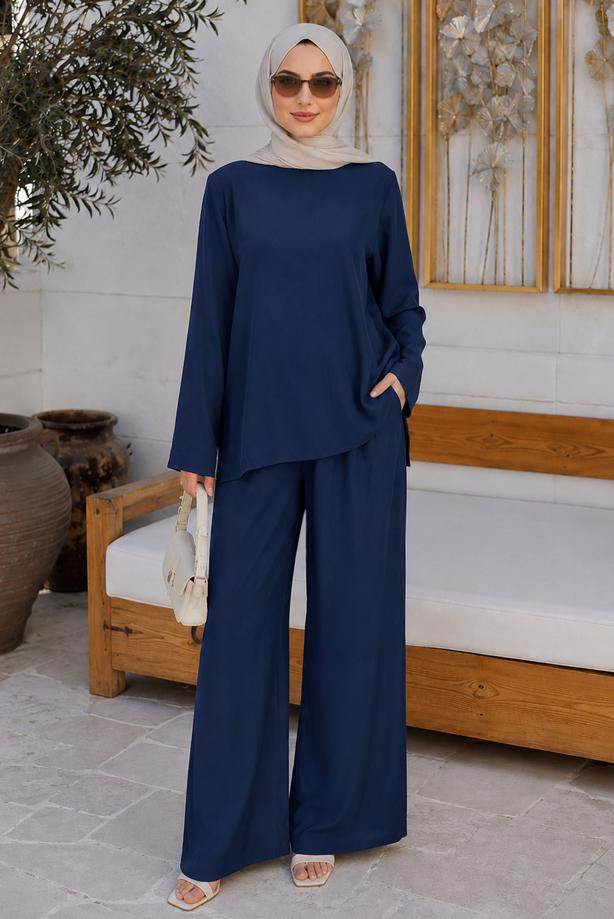 Tesettür giyim LACİVERT PANTOLONLU TAKIM T 0923 - TRENDTESETTÜR
