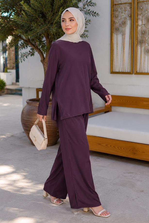 Tesettür giyim MÜRDÜM PANTOLONLU TAKIM T 0923 - TRENDTESETTÜR