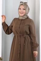 Hijab clothing BROWN BELTED CUPRA PLEAT DETAIL PANTSUIT T 1078