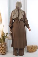 Hijab clothing BROWN BELTED CUPRA PLEAT DETAIL PANTSUIT T 1078