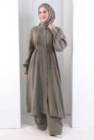 Hijab clothing MINK BELTED CUPRA PLEAT DETAIL PANTSUIT T 1078