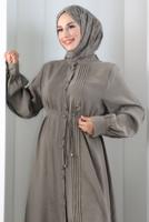 Hijab clothing MINK BELTED CUPRA PLEAT DETAIL PANTSUIT T 1078