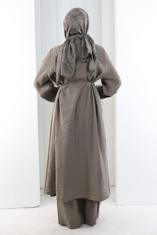 Hijab clothing MINK BELTED CUPRA PLEAT DETAIL PANTSUIT T 1078 - TRENDTESETTÜR