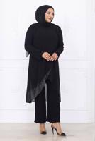 Tesettür giyim SİYAH PANTOLONLU ŞİFON ABİYE TAKIM T 1389