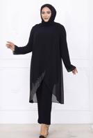 Tesettür giyim SİYAH PANTOLONLU ŞİFON ABİYE TAKIM T 1389