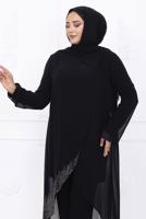 Tesettür giyim SİYAH PANTOLONLU ŞİFON ABİYE TAKIM T 1389