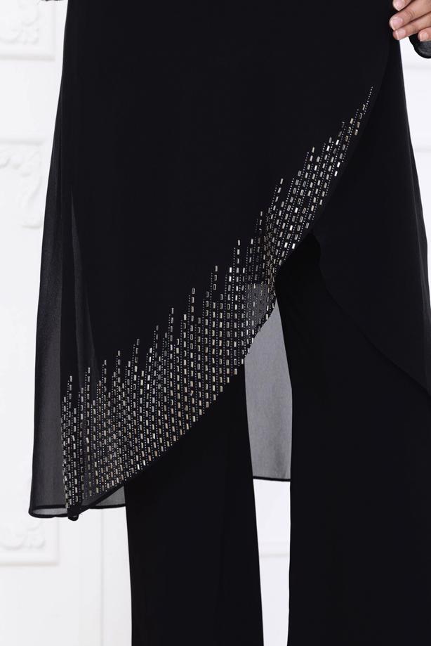 Tesettür giyim SİYAH PANTOLONLU ŞİFON ABİYE TAKIM T 1389 - TRENDTESETTÜR