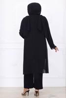Tesettür giyim SİYAH PANTOLONLU ŞİFON ABİYE TAKIM T 1389