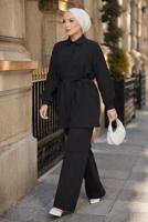 Vêtements hijab NOIR ENSEMBLE PANTALON CEINTURÉ EN COTON T 1590