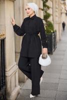 Vêtements hijab NOIR ENSEMBLE PANTALON CEINTURÉ EN COTON T 1590
