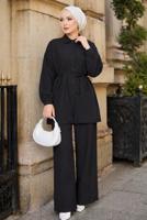 Vêtements hijab NOIR ENSEMBLE PANTALON CEINTURÉ EN COTON T 1590