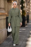 Vêtements hijab KAKI ENSEMBLE PANTALON CEINTURÉ EN COTON T 1590