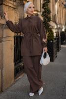 Vêtements hijab BRUN ENSEMBLE PANTALON CEINTURÉ EN COTON T 1590
