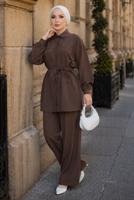 Vêtements hijab BRUN ENSEMBLE PANTALON CEINTURÉ EN COTON T 1590