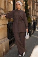 Vêtements hijab BRUN ENSEMBLE PANTALON CEINTURÉ EN COTON T 1590