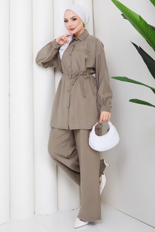 Vêtements hijab VISON ENSEMBLE PANTALON CEINTURÉ EN COTON T 1590 - TRENDTESETTÜR