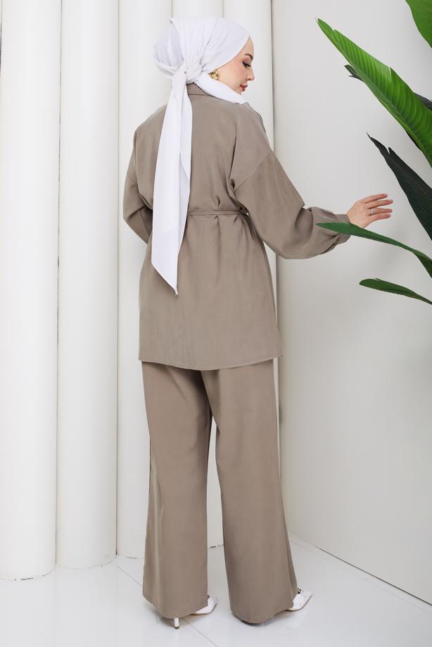 Vêtements hijab VISON ENSEMBLE PANTALON CEINTURÉ EN COTON T 1590 - TRENDTESETTÜR