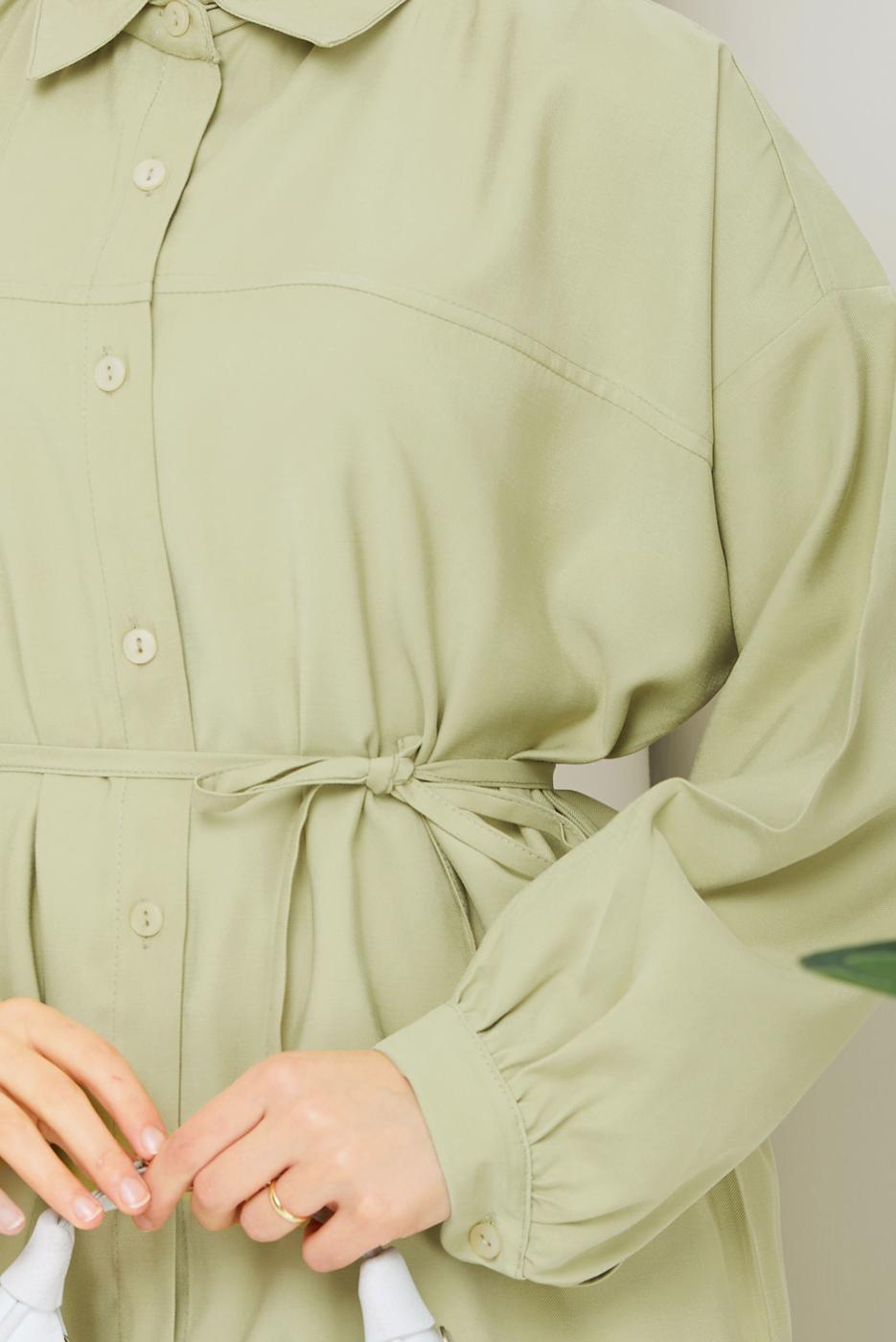 Vêtements hijab VERT ENSEMBLE PANTALON CEINTURÉ EN COTON T 1590