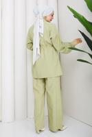 Vêtements hijab VERT ENSEMBLE PANTALON CEINTURÉ EN COTON T 1590