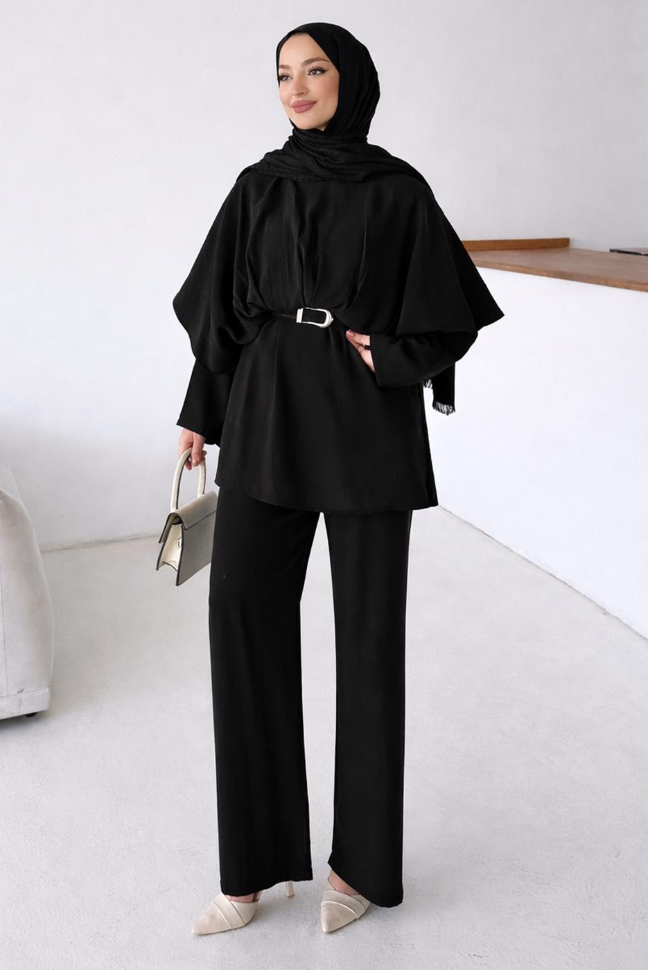 Vêtements hijab NOIR ENSEMBLE PANTALON CEINTURÉ T 2032