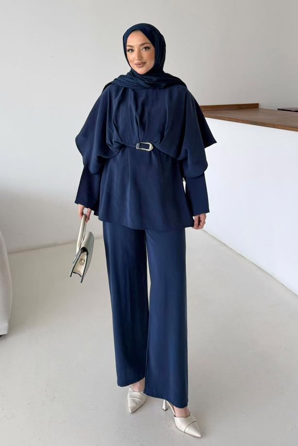 Vêtements hijab BLEU MARINE ENSEMBLE PANTALON CEINTURÉ T 2032 - TRENDTESETTÜR