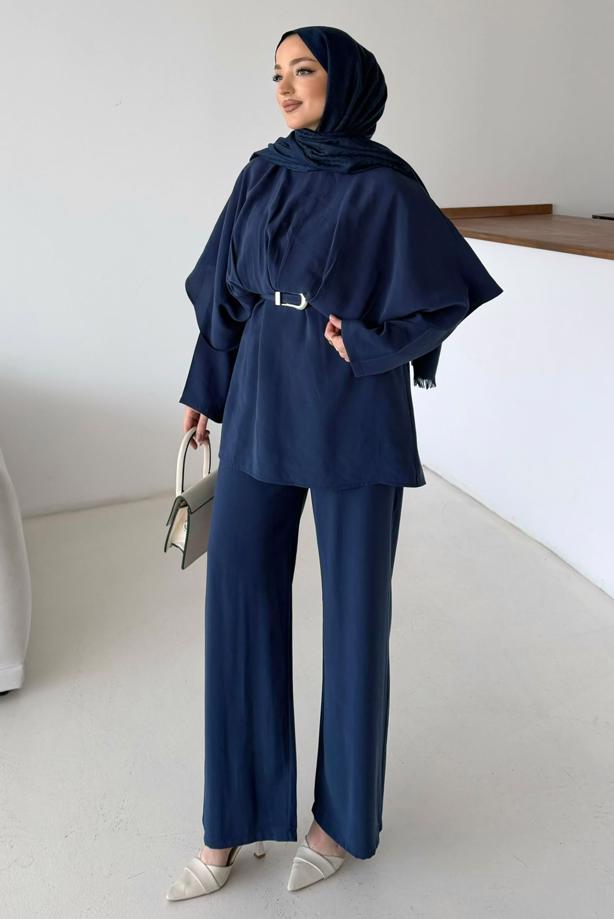 Vêtements hijab BLEU MARINE ENSEMBLE PANTALON CEINTURÉ T 2032 - TRENDTESETTÜR